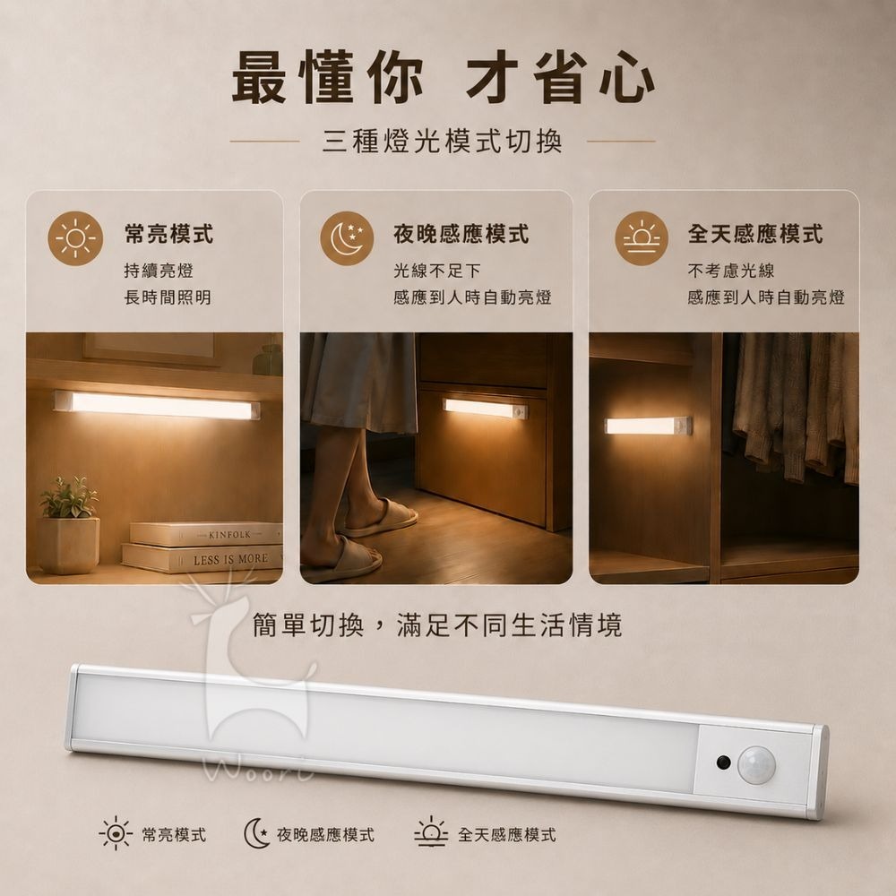 超薄人體感應磁吸燈 條形燈 層板燈 USB充電 免佈線免施工 衣櫃 層板燈條  氛圍燈 停電救星 五段色溫 無段調光-細節圖9