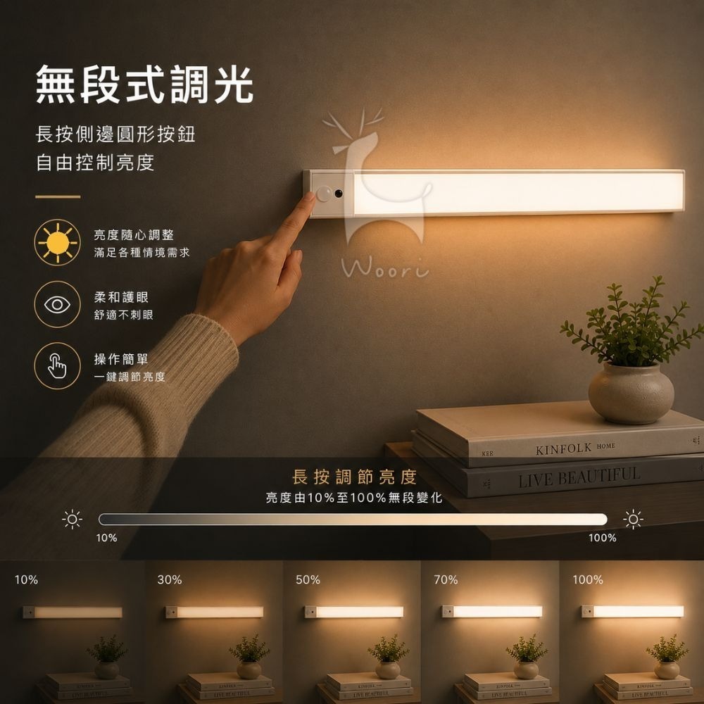 超薄人體感應磁吸燈 感應條 層板燈 USB充電 免佈線免施工 衣櫃 層板燈條  氛圍燈 停電救星 五段色溫 無段調光-細節圖5