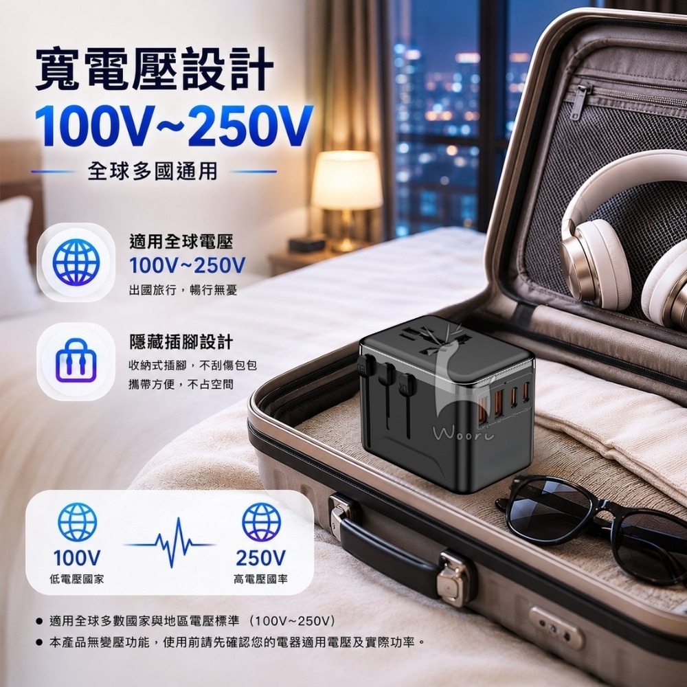 氮化鎵PD萬國旅行充 快充萬用轉接頭 萬國轉接頭 2500W GaN萬國充 英規澳規歐規 多合一充電轉接器 出國必備-細節圖8