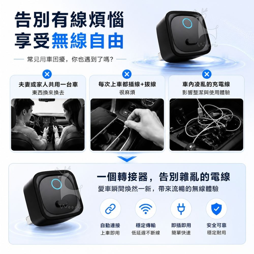 車用無線轉接器 CarPlay / Android Auto通用 有線轉無線 安卓蘋果支援 導航 通話 音樂-細節圖2