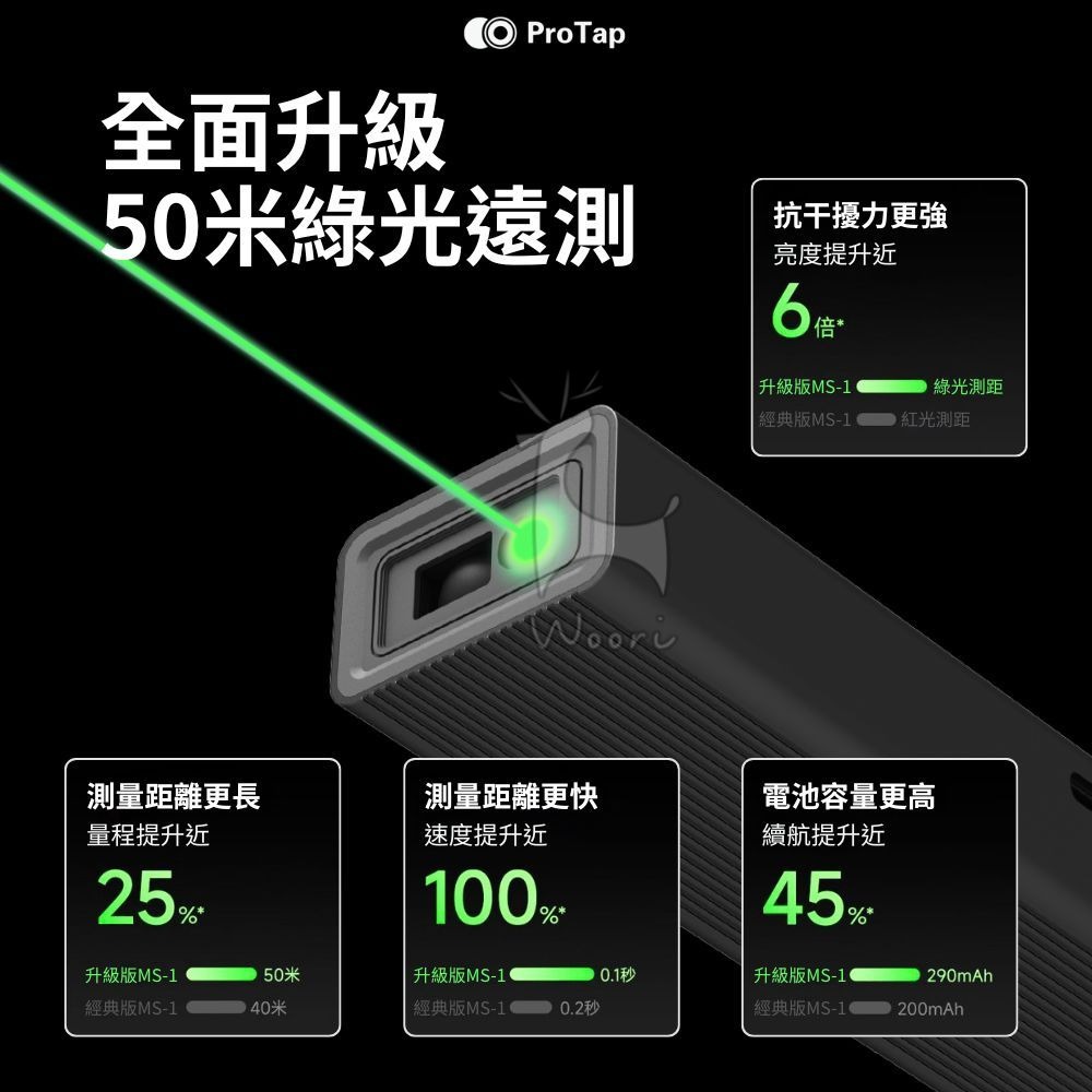 ProTap 測距儀 雷射測量儀 戶外綠光 電子測距儀 水平儀 雷射尺 室內外通用 長續航 便攜測距儀MS-1+綠光版-細節圖2