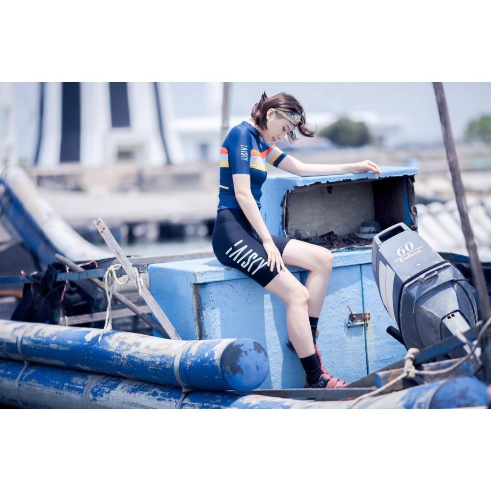 BAISKY百士奇女款空力短車衣 平行線 藍-細節圖4