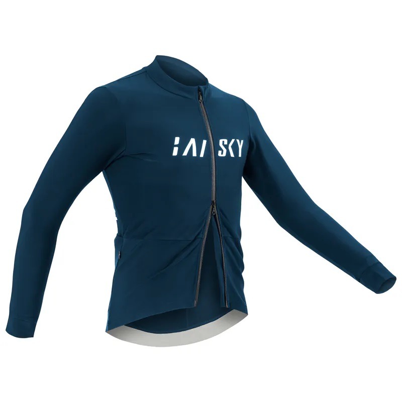 BAISKY百士奇 男款雙拉鍊抓絨長車衣 冬岳 深藍-細節圖2