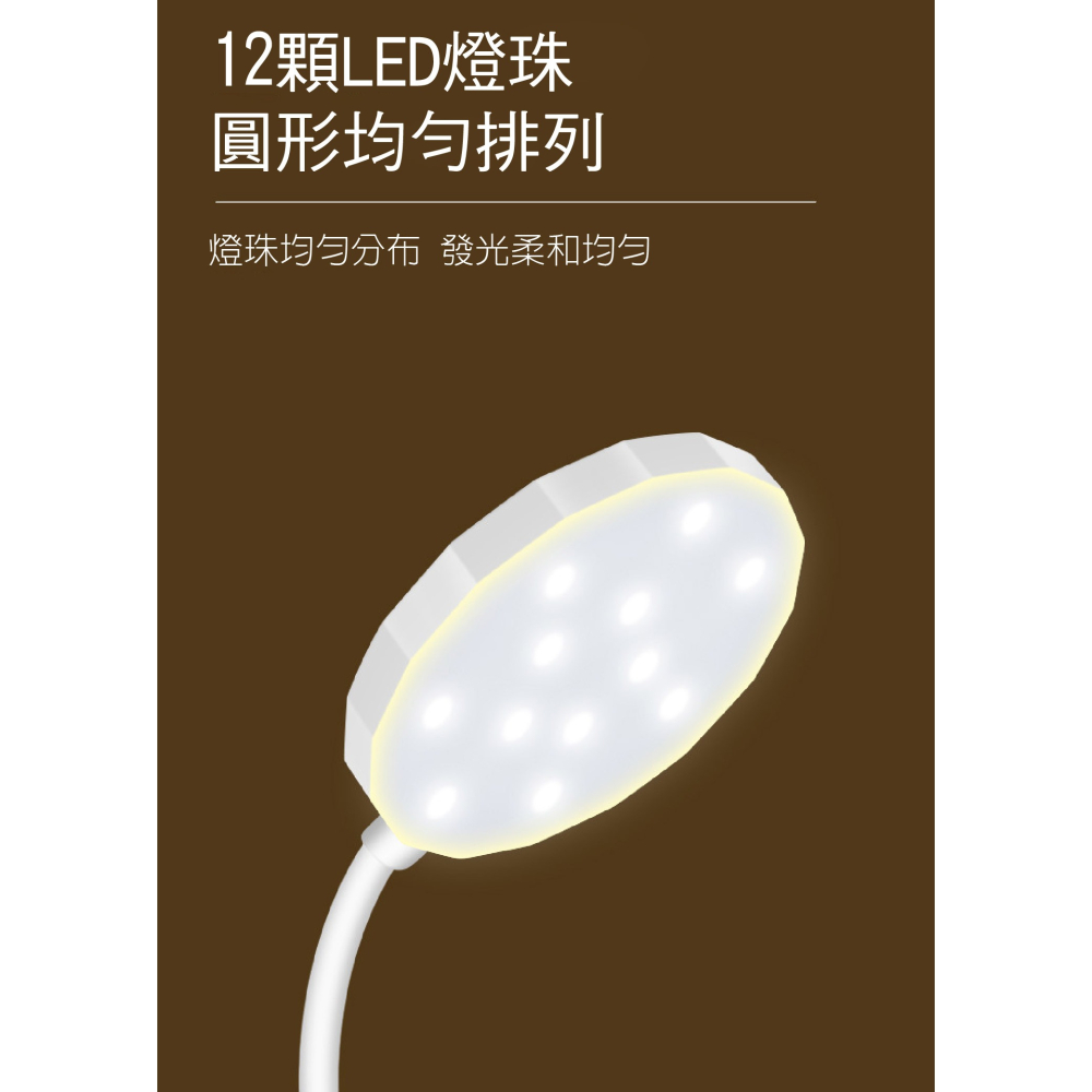 【實體店面現貨】LED圓形夾燈 夾站兩用檯燈 充插桌燈臺燈床頭燈 護眼台燈 LED護眼夾燈 檯燈 三檔調節-細節圖2