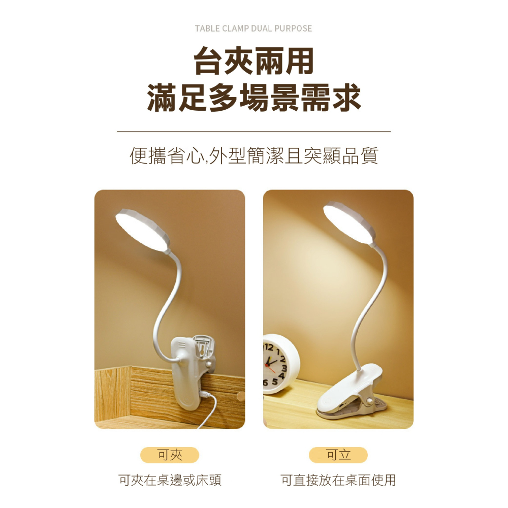 【實體店面現貨】LED圓形夾燈 夾站兩用檯燈 充插桌燈臺燈床頭燈 護眼台燈 LED護眼夾燈 檯燈 三檔調節-細節圖3