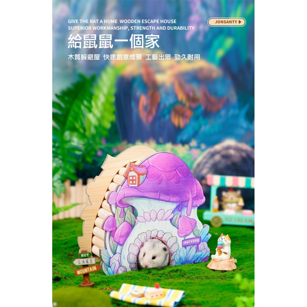 【實體店面現貨】倉鼠蘑菇躲避屋 創意躲避屋 四季通用 木質多功能造景窩 倉鼠拱橋小房子 蘑菇屋 童話屋 造景-細節圖2