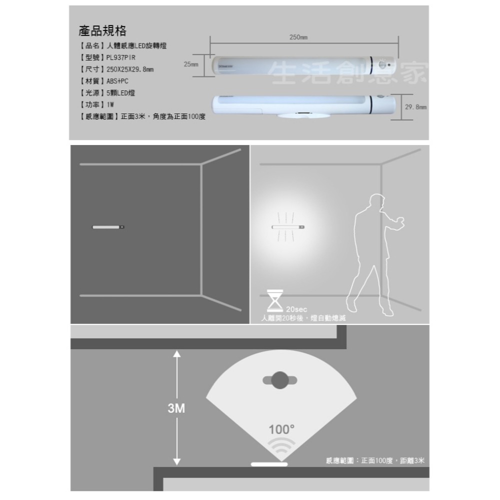 【台灣現貨】LED人體光控感應燈 磁吸式 電燈旋轉 紅外線感應燈 櫥櫃燈 床頭燈 走道燈 小夜燈 感應燈 露營燈-細節圖5