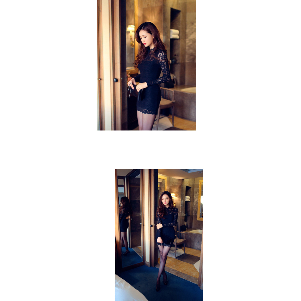 【實體店面現貨 附發票】蕾絲露背包臀連衣裙+絲襪 性感 優雅 制服 誘惑 夜店女郎 角色扮演 5066+W4-細節圖4