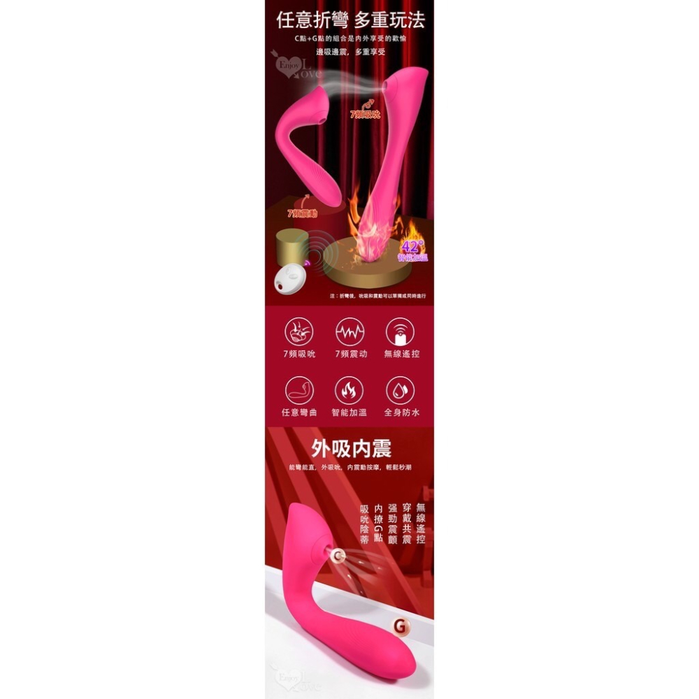 【實體店面現貨】雙慾 ‧ 吮吸震顫多功能按摩器﹝無線遙控+7頻外吸內震+任意彎曲+智能加溫+親膚硅膠+靜音防水﹞-細節圖9