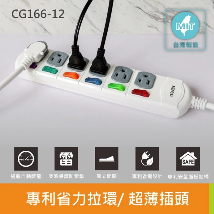 【實體店面公司貨 附發票】 KINYO 6開6插安全延長線 過載斷電 過載保護 三孔延長線 CG166-細節圖3