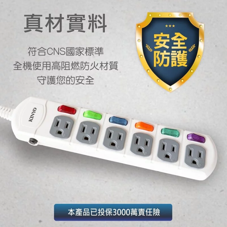 【實體店面公司貨 附發票】 KINYO 6開6插安全延長線 過載斷電 過載保護 三孔延長線 CG166-細節圖4