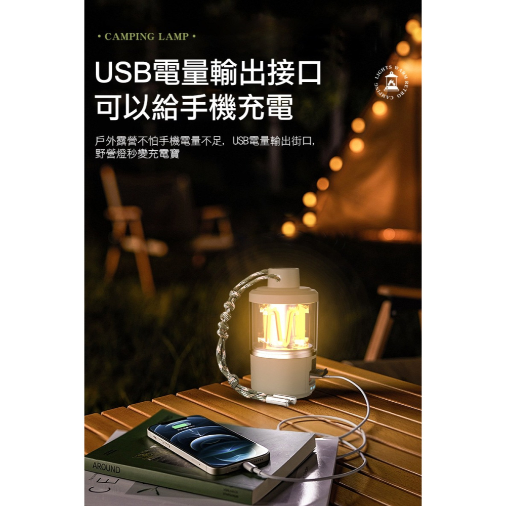 【實體店面現貨】復古露營燈 手電筒 復古馬燈 露營燈 Type-C USB充電 氛圍燈 野營燈 營地燈 多功能手電筒-細節圖6