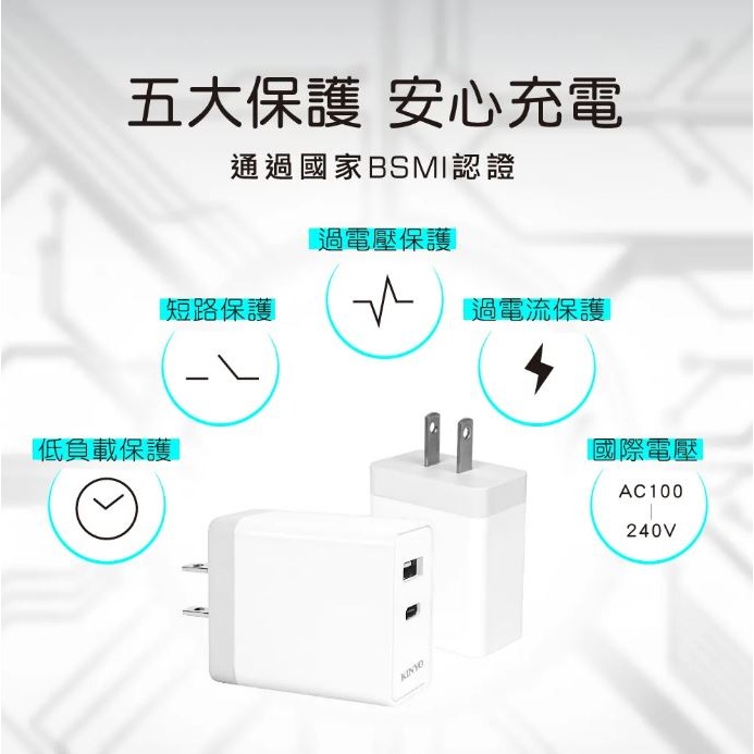 【原廠正品 附發票】KINYO USB+Type-C充電器 插頭 插座 CCUH-5335-細節圖5