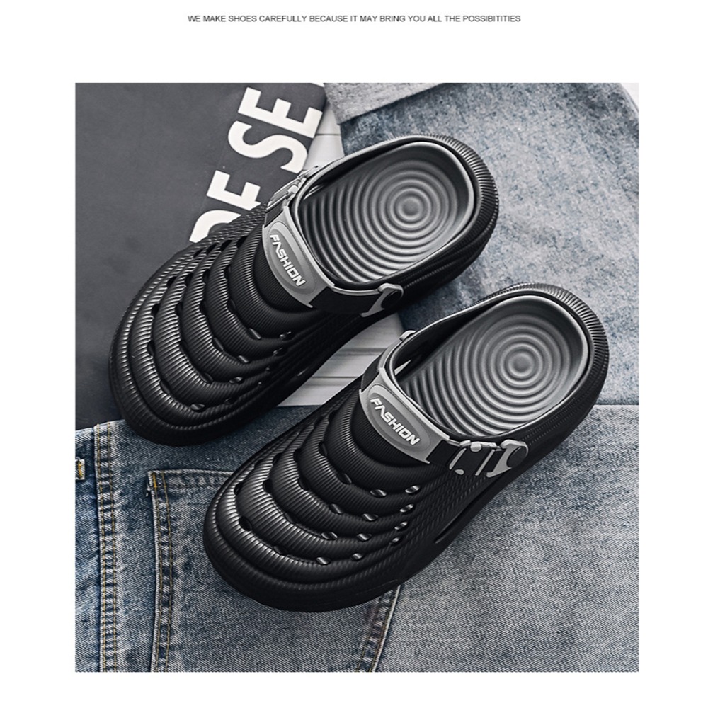 【實體店面現貨】洞洞鞋 男士 潮牌 外穿 踩屎感 拖鞋  海邊沙灘兩用鞋 涼拖鞋 海灘鞋 包頭鞋 涼鞋-細節圖4