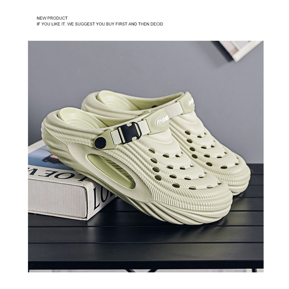 【實體店面現貨】洞洞鞋 男士 潮牌 外穿 踩屎感 拖鞋  海邊沙灘兩用鞋 涼拖鞋 海灘鞋 包頭鞋 涼鞋-細節圖5