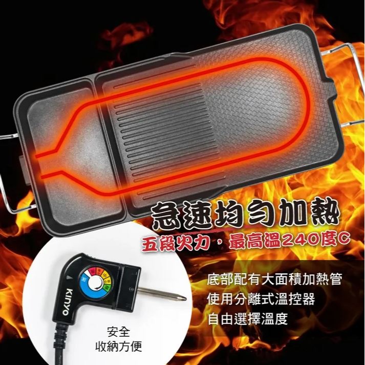 【實體店面公司貨】KINYO 多功能電烤盤 58cm大盤面 不沾塗層 電烤盤 烤肉 燒肉 燒烤 無煙燒烤 BP-30-細節圖4