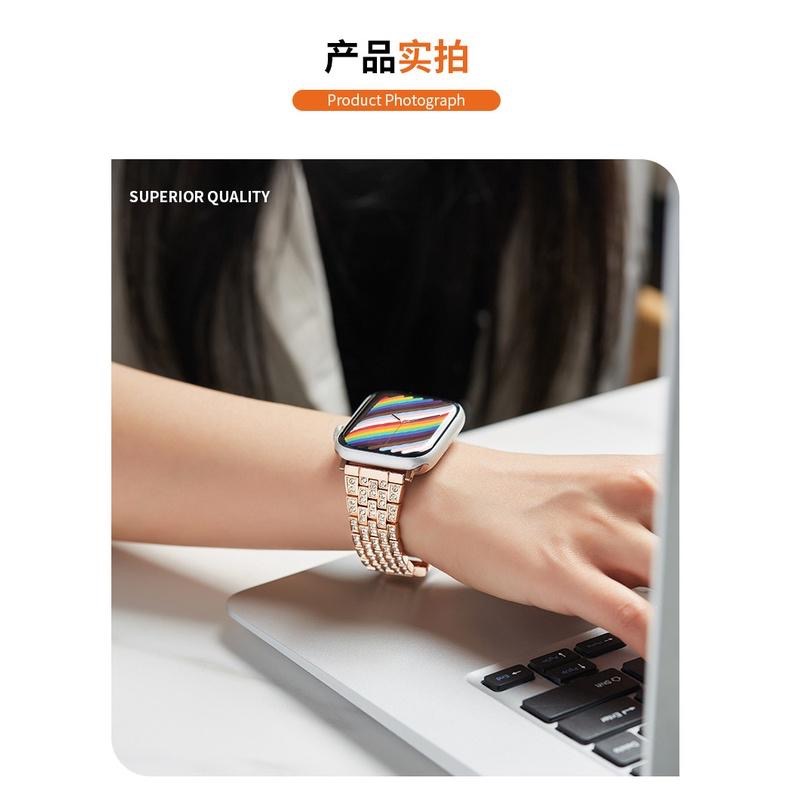 瑞克倉庫✱Apple watch 五珠滿鑽  iwatch不銹鋼金屬錶帶  apple watch 8~ 1(全系列)-細節圖6