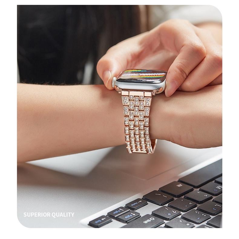 瑞克倉庫✱Apple watch 五珠滿鑽  iwatch不銹鋼金屬錶帶  apple watch 8~ 1(全系列)-細節圖7