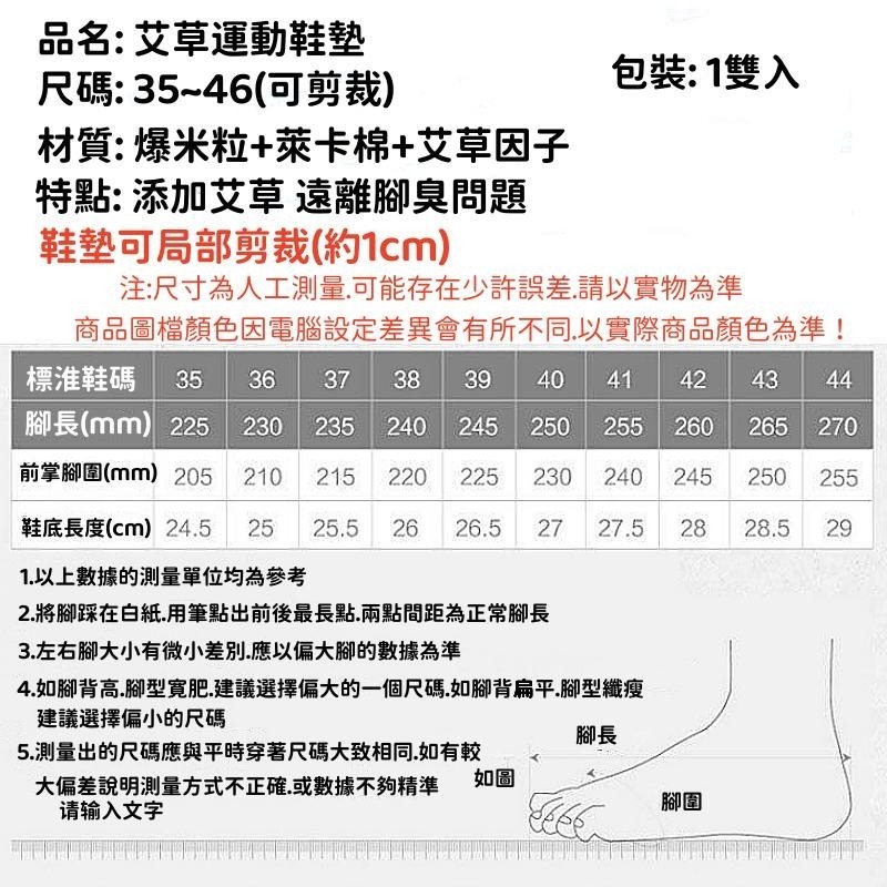 運動鞋墊🔥平價現貨🔥艾草除臭鞋墊 踩屎感鞋墊 萊卡棉鞋墊 按摩鞋墊 防痛鞋墊 吸汗乾爽 透氣鞋墊-細節圖9