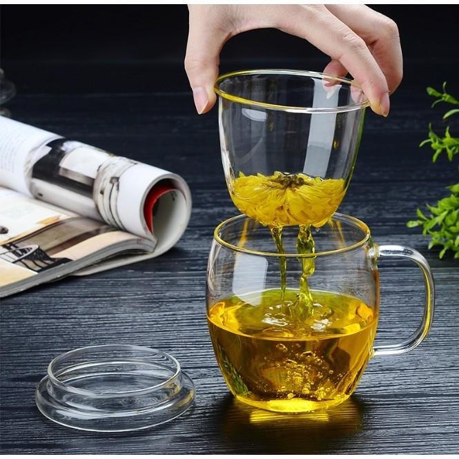 隔熱玻璃花茶杯三件組 🔥平價現貨🔥玻璃泡茶杯 花茶杯 玻璃杯 水杯 茶水分離杯 過濾泡茶杯 杯子 透明杯 過濾杯-細節圖2