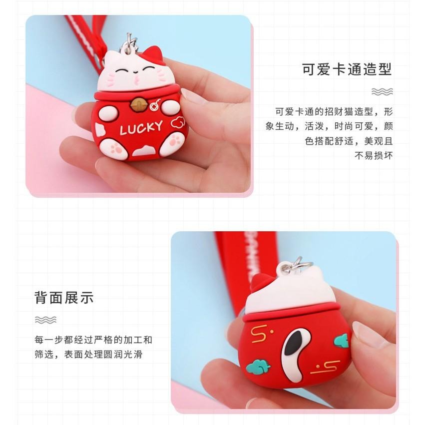 招財貓鑰匙扣 🔥平價現貨🔥鑰匙扣 吊飾 吉祥卡通招財貓鑰匙扣 幸運實用禮品禮物滴膠情侶汽車鑰匙掛件-細節圖4