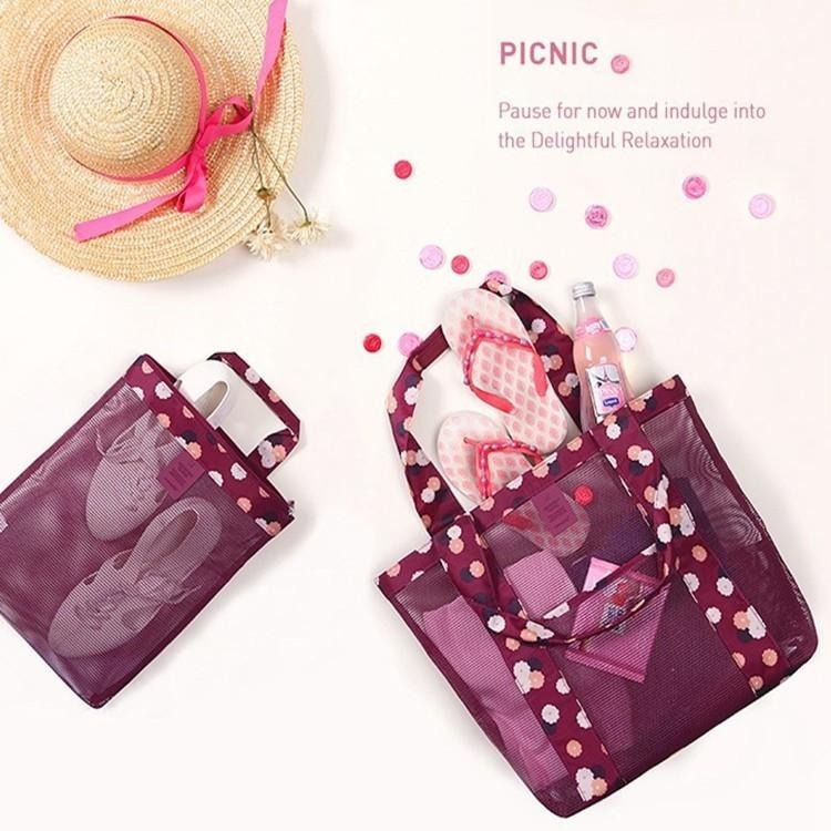 大容量沙灘包 🔥平價現貨🔥旅行收納袋 購物袋 收納包 手提包 單肩包 沙灘網袋 玩具收納袋 摺疊收納袋 旅行網袋-細節圖3