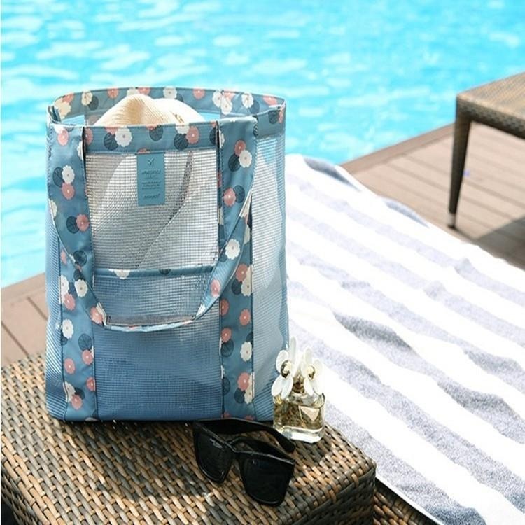 大容量沙灘包 🔥平價現貨🔥旅行收納袋 購物袋 收納包 手提包 單肩包 沙灘網袋 玩具收納袋 摺疊收納袋 旅行網袋-細節圖6