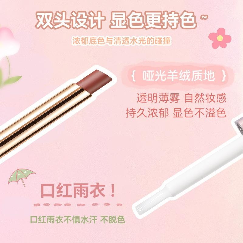 現貨 口紅雨衣 正品NOVO絲滑薄霧雨衣口紅 啞光霧面口紅 不沾杯不掉色持久防水 嘟嘟唇快速膜不脫色 不沾口罩 顯色口紅-細節圖5