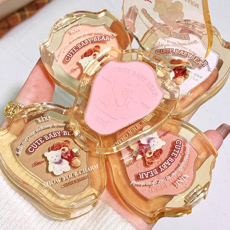 現貨 腮紅 胭脂 腮紅盤 彩妝XIXI打工熊腮紅少女 小巧便攜自然裸妝啞光學生單色提亮腮紅 單色腮紅 胭脂盤-細節圖9