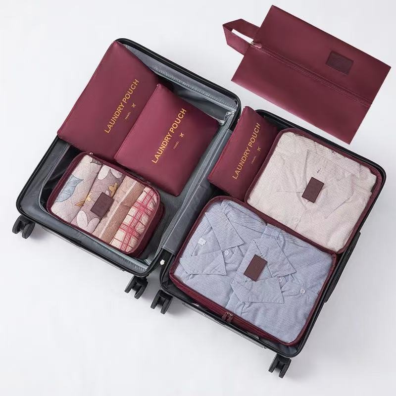 【收納袋7件組】酒紅色