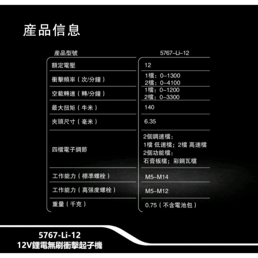 台灣公司貨大有 5767 12V無刷衝擊起子機 140牛頓米 120mm短機身-細節圖7