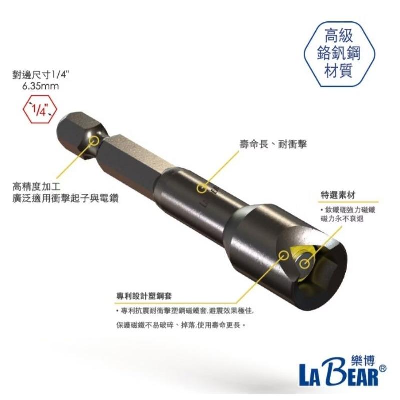 【Labear】1/4＂ 65L 磁性套筒 耐衝擊磁性套筒 專利強磁塑鋼套 套筒起子 6.35 套筒 六角軸 台灣製-細節圖4
