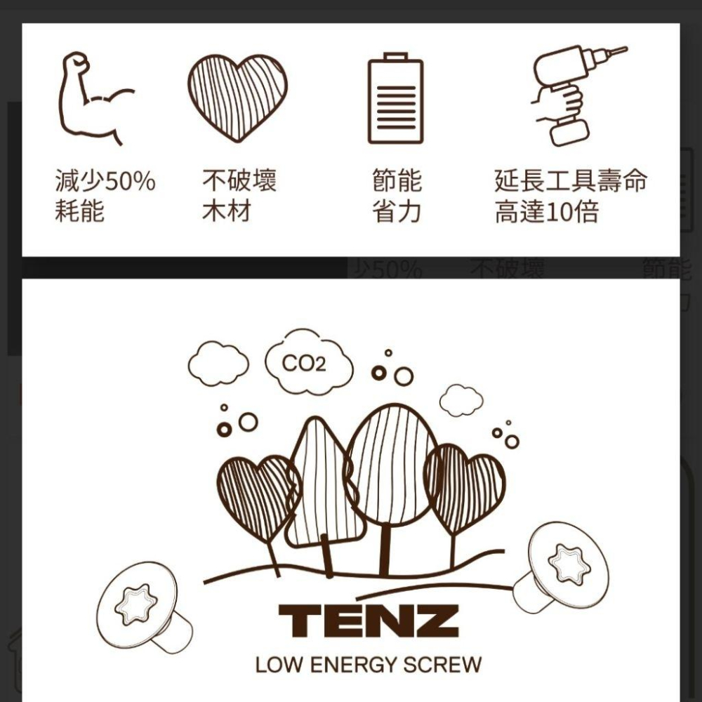 【蝦皮隔日到貨】單支装 TENZ 登馳 低耗能木螺絲 星型螺絲 喇叭頭尖尾 鍍鋅螺絲 省力 尖尾螺絲 木工螺絲 木工工具-細節圖5