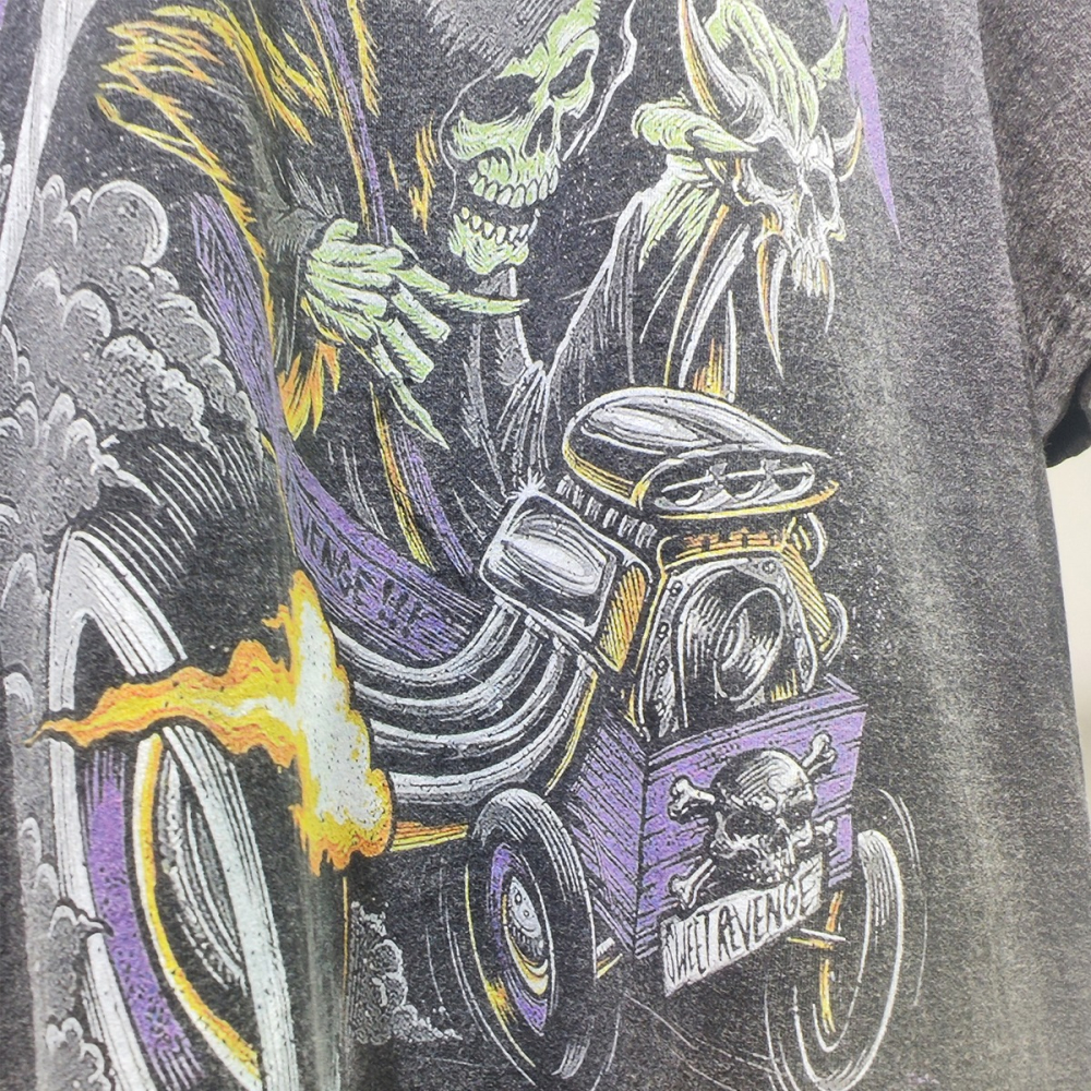 [HORMES] 5226 復古黑 洗水 做舊 仿舊 暗黑 骷髏 印花 寬鬆版型 男女皆可 短袖 水洗踢 短T-細節圖2