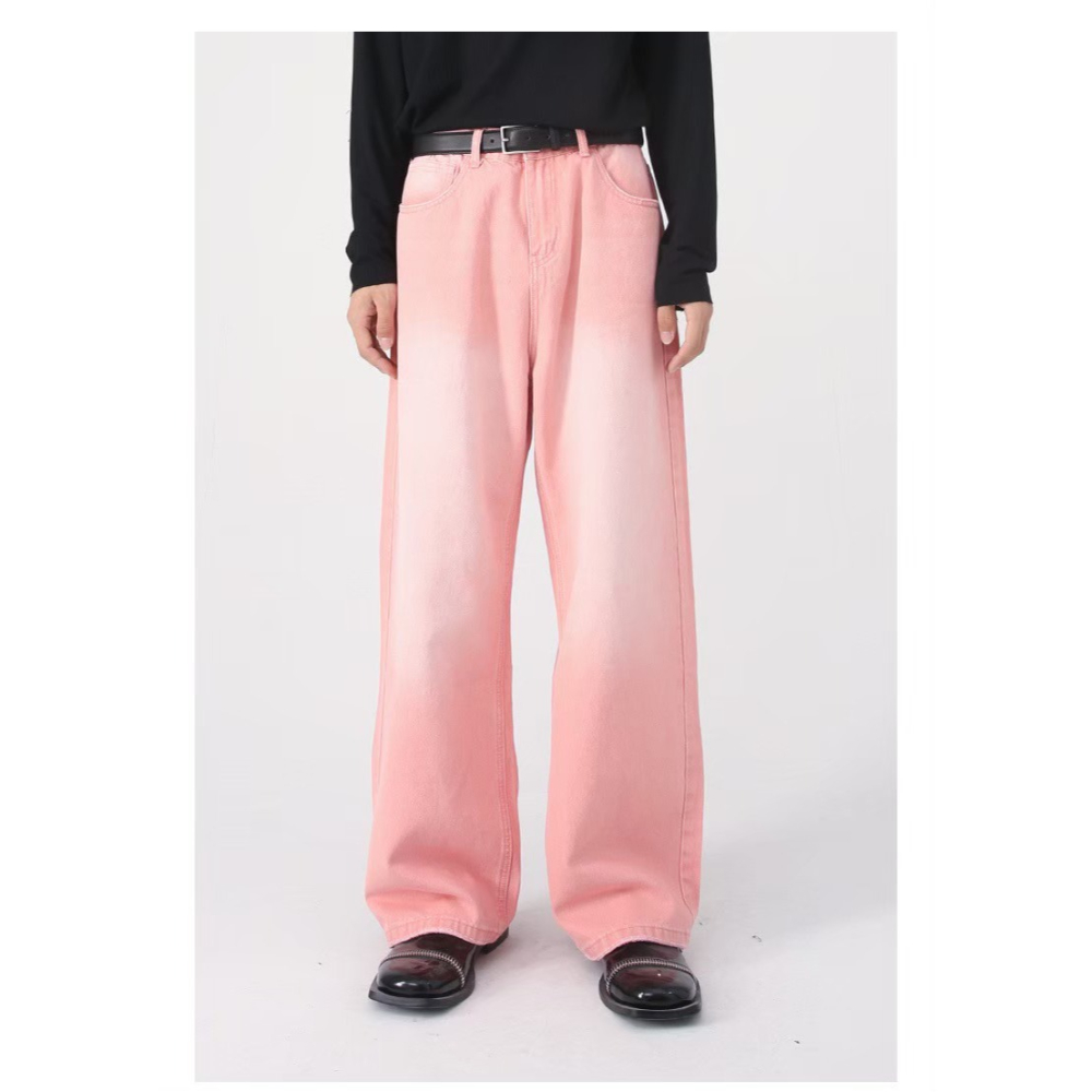 [HORMES] 熱賣 彩色牛仔褲 多色 百搭 長褲 刷色 重磅 粉紅 紫色 落地 寬鬆版型-細節圖3