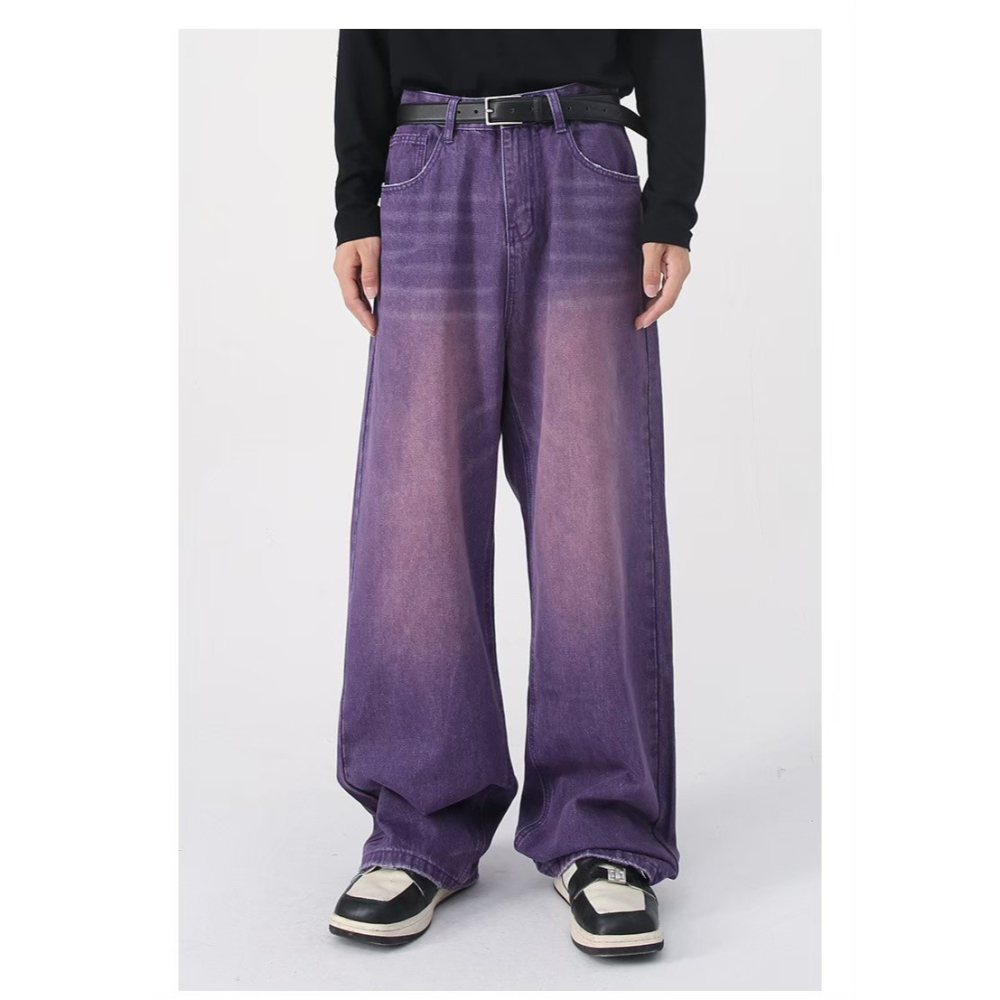 [HORMES] 熱賣 彩色牛仔褲 多色 百搭 長褲 刷色 重磅 粉紅 紫色 落地 寬鬆版型-細節圖6