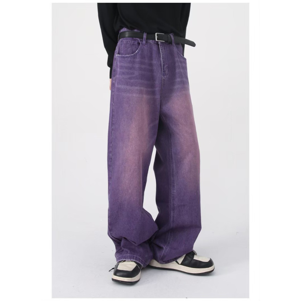 [HORMES] 熱賣 彩色牛仔褲 多色 百搭 長褲 刷色 重磅 粉紅 紫色 落地 寬鬆版型-細節圖7
