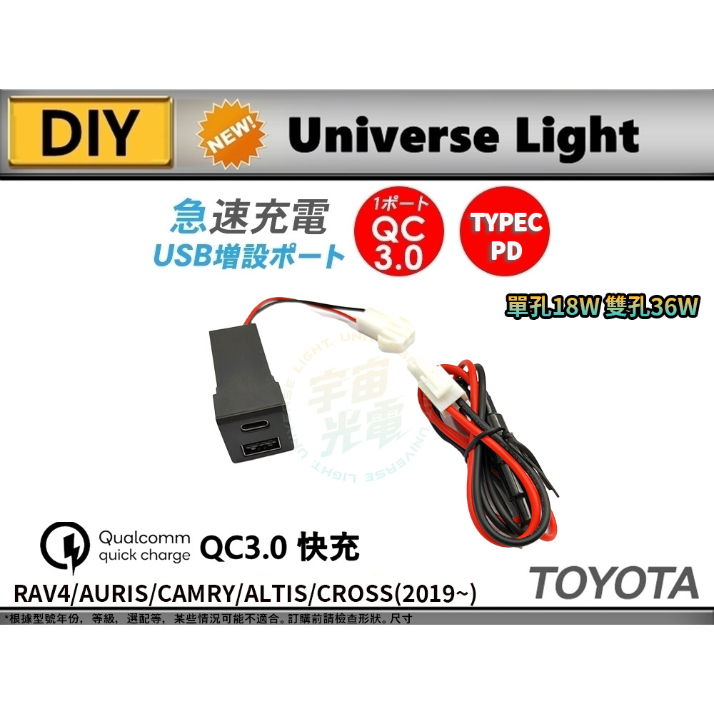 RAV4/CAMRY 8代/ALTIS 12代 預留孔 QC3.0 TYPE-C PD USB 豐田22*22-細節圖3