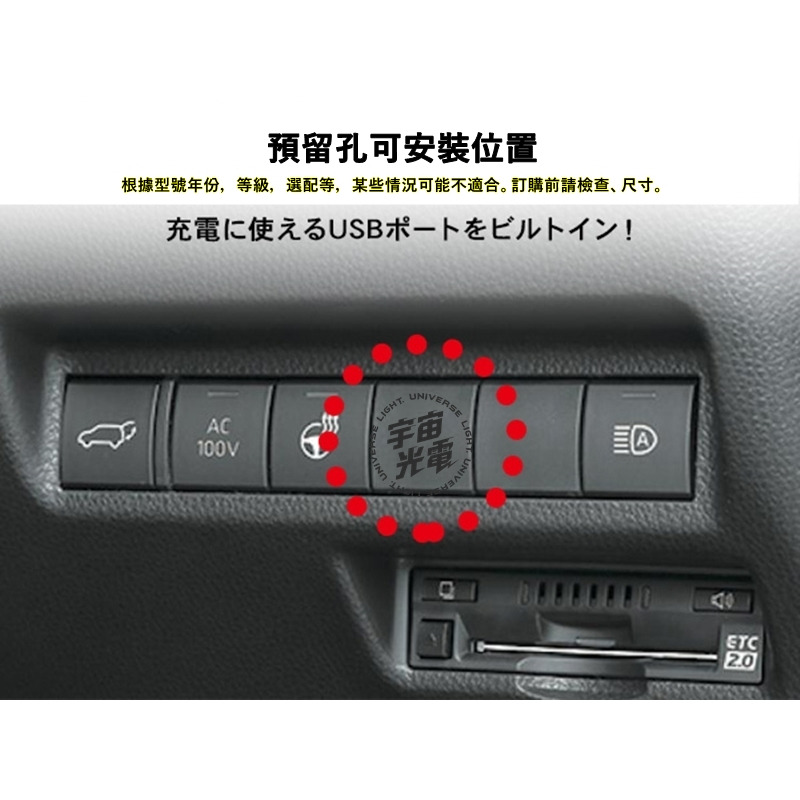 RAV4/CAMRY 8代/ALTIS 12代 預留孔 QC3.0 TYPE-C PD USB 豐田22*22-細節圖6