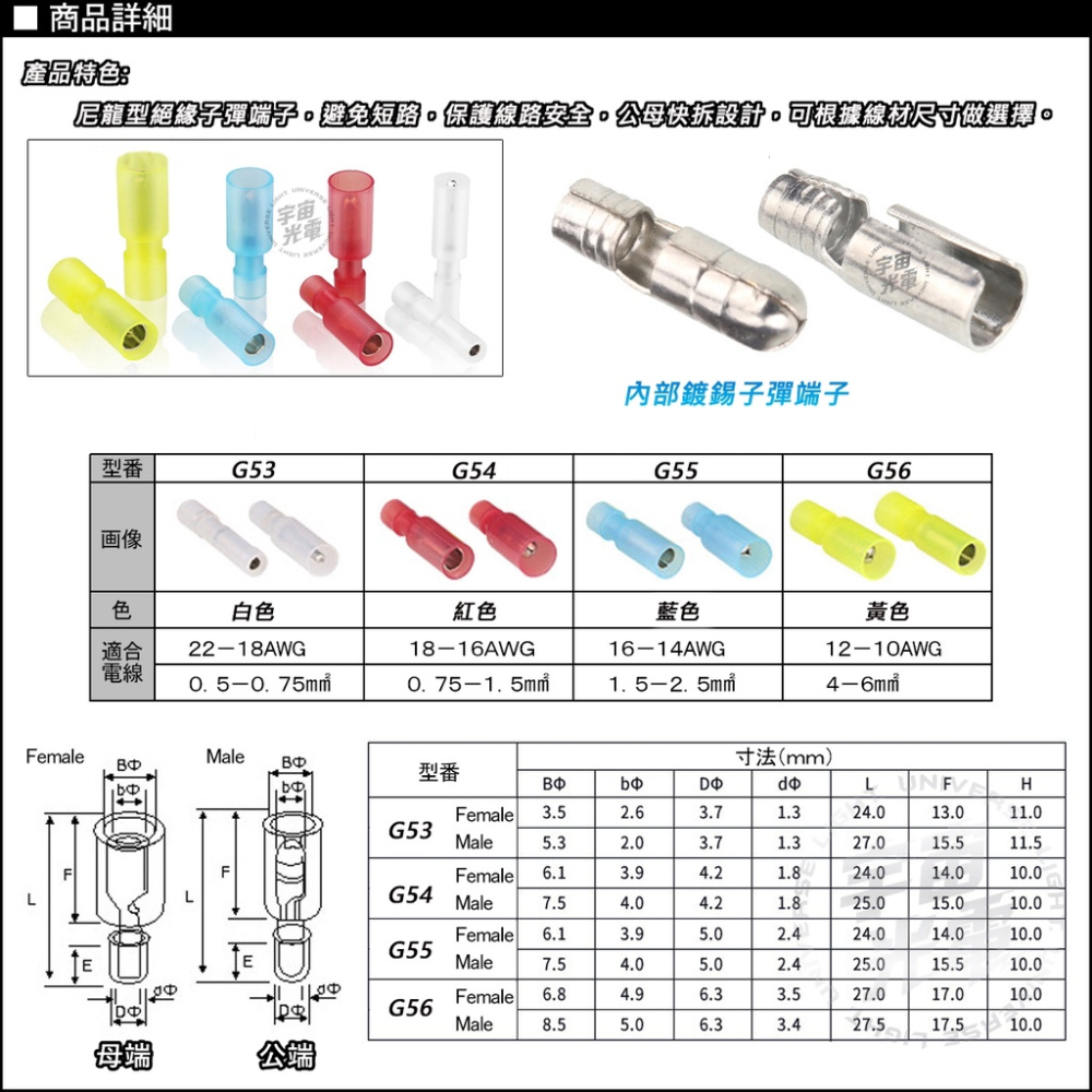 尼龍 子彈端子型 公母 對接端子 全絕緣 對插快速 接線端子 取電器 取電 子彈型 免焊 冷壓端子 電源線端子 DIY-細節圖3