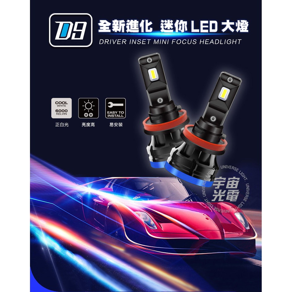 D9 渦輪風扇 可調焦距 6000LM H4/H7/H10/H17/9012/9006 LED 頭燈 大燈 汽車 機車-細節圖2