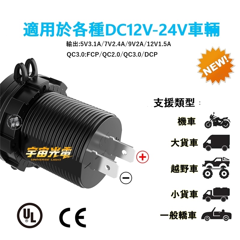 改裝 零件 光圈版 QC3.0 極速 LED(帶開關) USB 充電器 機車 汽車 雙孔 車充 手機 充電 充電座 崁入-細節圖4