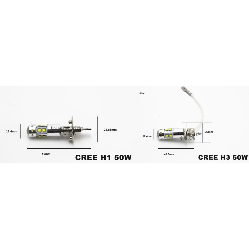 頂級CREE 50W T10/H1/H3 LED 燈泡 小燈 霧燈 燈條 HID 日行燈 汽車 機車  12V 24V-細節圖4