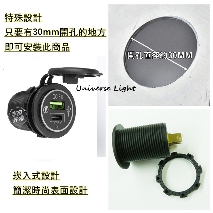 改裝零件 TYPE-C PD+QC3.0 光圈 LED USB 充電器 機車 汽車 雙孔 車充 防水 手機 充電 點菸器-細節圖7