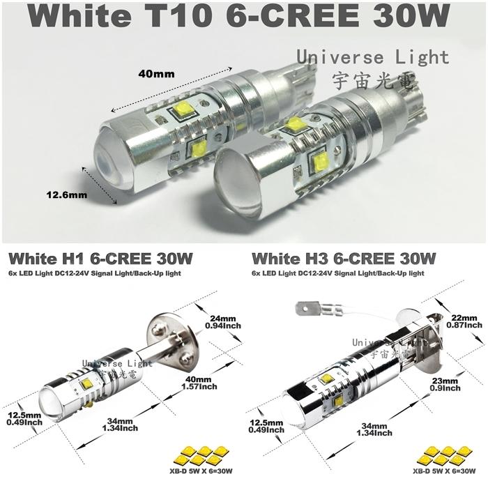 CREE 30W T10/H1/H3 LED 燈泡 小燈 霧燈 燈條 HID 日行燈 汽車 機車 重機  12V 24V-細節圖2