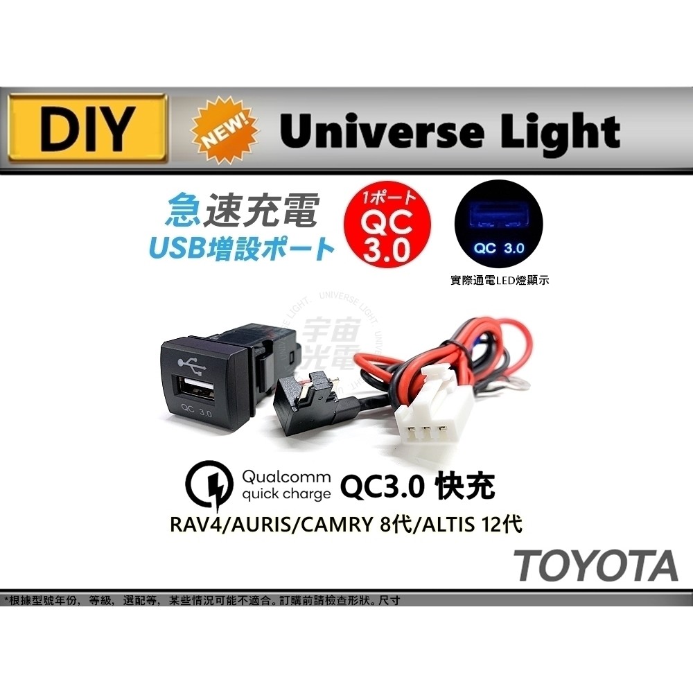 RAV4/AURIS/CAMRY 8代/ALTIS 12代 預留孔 QC3.0極速 LED USB 22*22 豐田-細節圖2