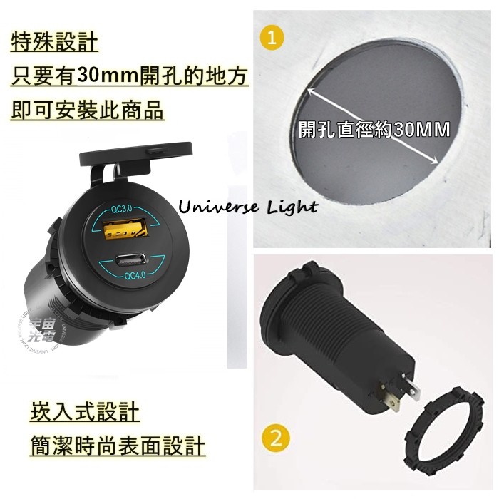 改裝 QC3.0 QC4.0 TYPE-C PD LED 90W USB 充電器 機車 汽車 雙孔 車充 防水 充電-細節圖6