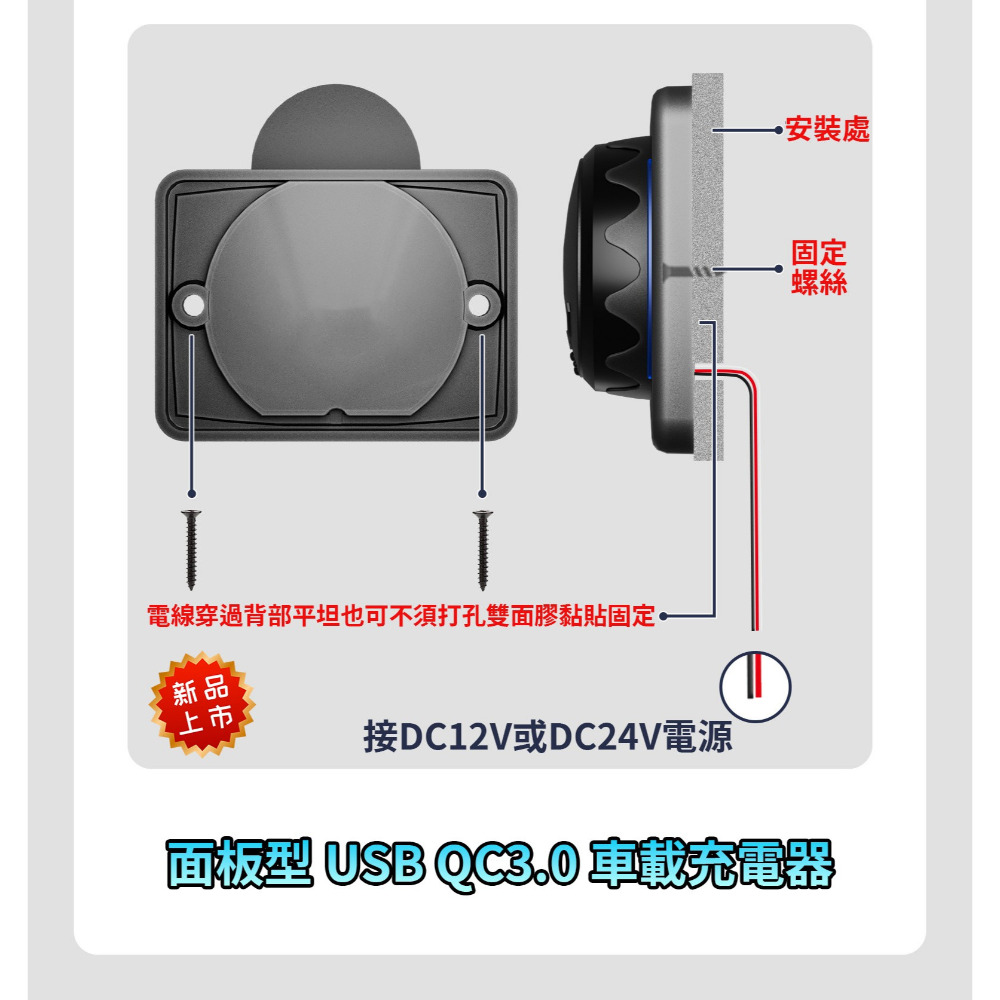 雙QC3.0 極速 改裝 USB 面板式 DC12V-24V充電器 遊覽車 營業車 機車 汽車 手機 充電 改裝 車充-細節圖5