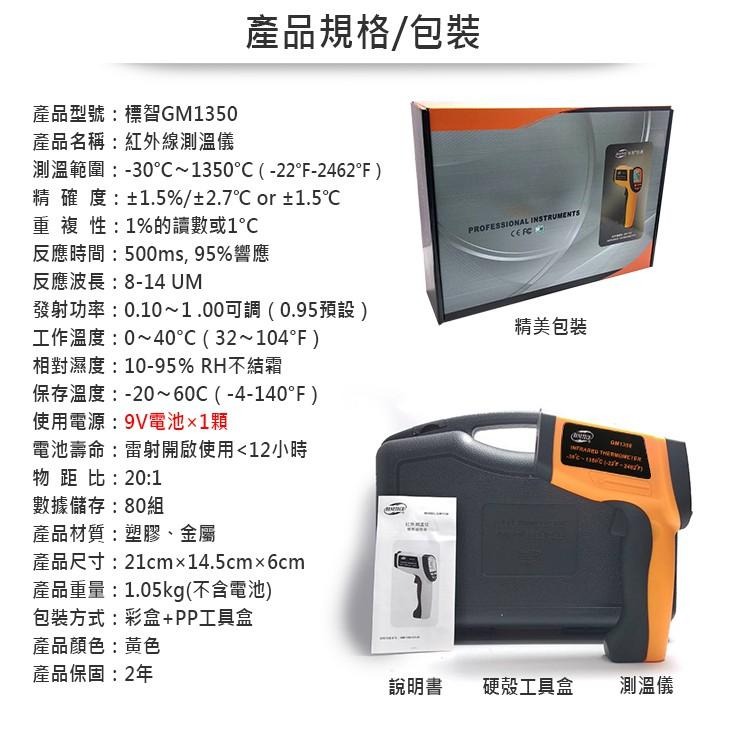 【傻瓜量販】(GM1350)標智紅外線測溫槍 背光-30℃~1350℃測試儀 可調發射率電子儀器 溫度計雷射測溫槍 板橋-細節圖3