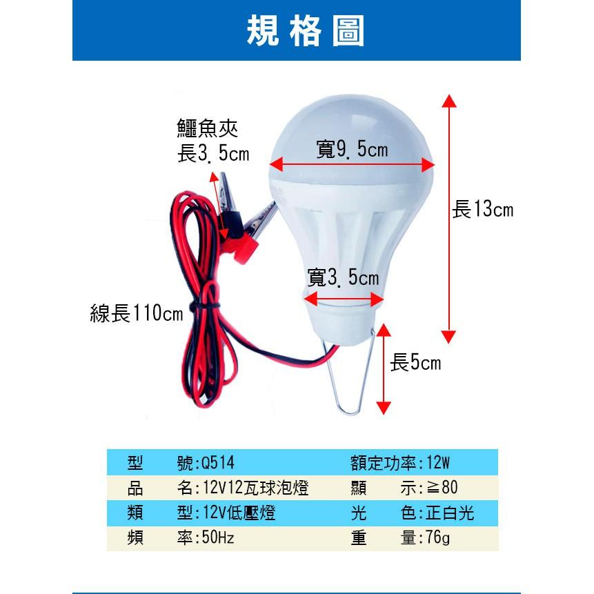 【傻瓜量販】(Q514) 12V12W帶線鱷魚夾子LED燈 12瓦球泡燈 地攤夜市燈 露營燈泡 修車燈釣魚燈 板橋現貨-細節圖2